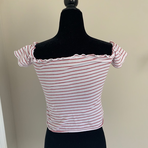 Red and White Striped Off the shoulder top - Picture 2 of 2